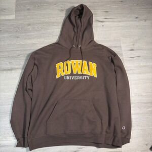 Champion Rowan University Hoodie Brown Yellow Spell Out Pullover Mens XL